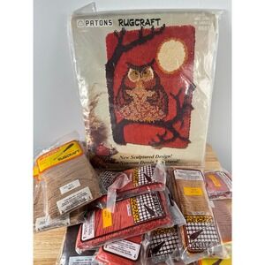 Vintage Owl Craft Latch Hook DIY Kit Mid Century Funky Rug Fall Wall Hanging